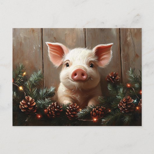 Carte Postale Joli Cochon de Noël Peinture rustique (Devant)