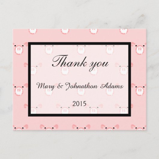 Carte Postale Joli Cochon Rose Face Motif Mariage amusant Merci (Devant)
