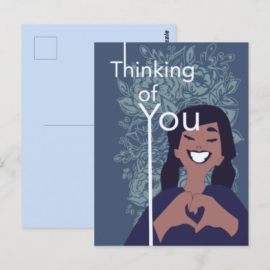 Carte Postale Joli cœur amour motif floral en pensant à vous (Devant / Derrière)