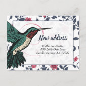 Carte Postale Joli colibri et vignes à fleurs roses Nouvelle adr (Devant)