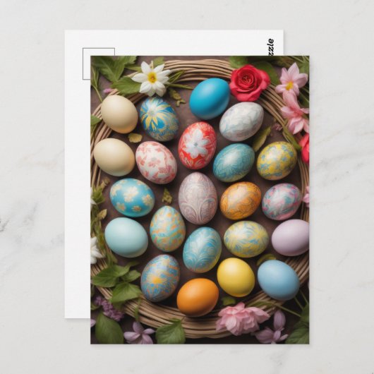 Carte Postale Joli collage décoratif d'oeufs de Pâques (Devant / Derrière)