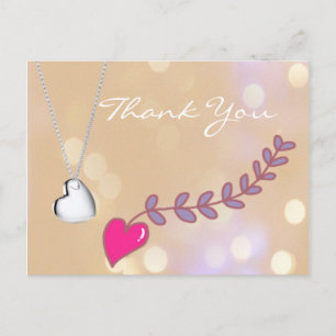 Carte Postale Joli collier de coeur rose et argent merci