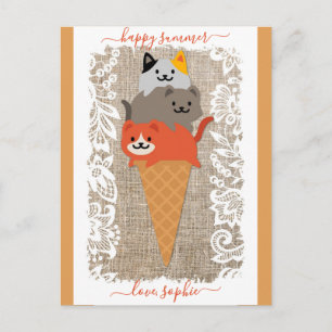 Carte Postale Joli Cône de crème glacée de chats chats en été