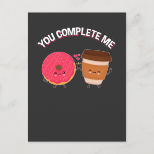 Carte Postale Joli Couple d'Amoureux de Nourriture de Donut et B