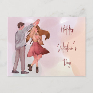 Carte Postale Joli couple de danseuses illustrées Saint-Valentin