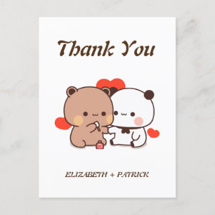 Carte Postale Joli couple de dessins animés, Kawaii Bear & Panda