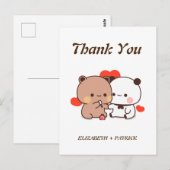 Carte Postale Joli couple de dessins animés, Kawaii Bear & Panda (Devant / Derrière)