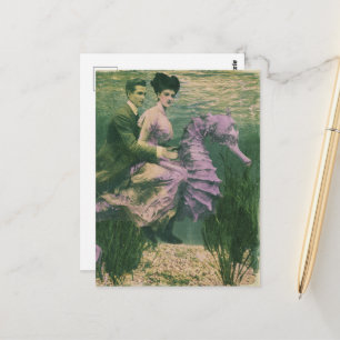 Carte Postale Joli couple vintage sur leur hippocampe violet