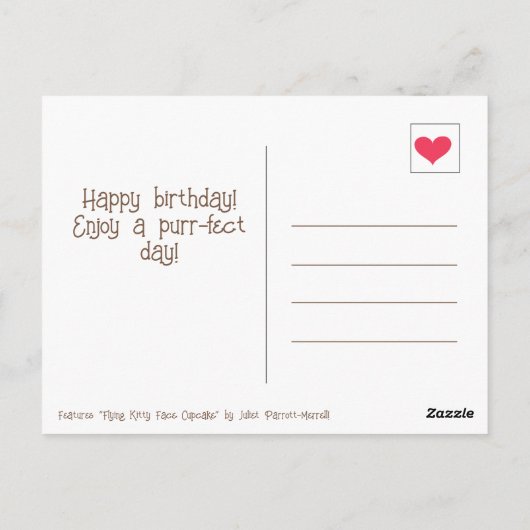 Carte Postale Joli Cupcake d'anniversaire au visage de chaton vo (Dos)