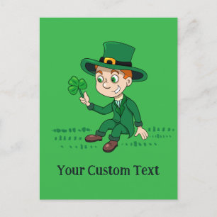 Carte Postale Joli dessin animé leprechaun avec shamrock et arc-