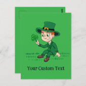 Carte Postale Joli dessin animé leprechaun avec shamrock et arc- (Devant / Derrière)