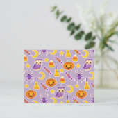 Carte Postale Joli Dessin Violet Halloween Design Avec Citrouill (Debout devant)