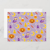 Carte Postale Joli Dessin Violet Halloween Design Avec Citrouill (Devant / Derrière)