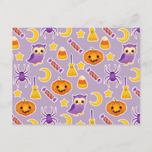 Carte Postale Joli Dessin Violet Halloween Design Avec Citrouill