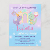 Carte Postale Joli Dinosaure Licorne Arc-en-ciel ballon Annivers (Devant)