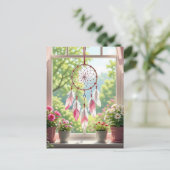 Carte Postale Joli Dreamcatcher rose et Plante (Debout devant)
