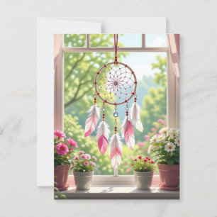 Carte Postale Joli Dreamcatcher rose et Plante