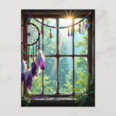 Carte Postale Joli Dreamcatcher violet dans la fenêtre (Devant)