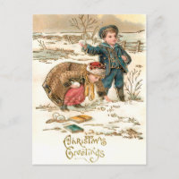 Joli écoliers Vintages jouant dans la neige