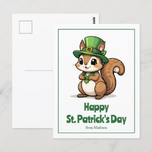 Carte Postale Joli écureuil de la Saint Patrick avec Casquette v