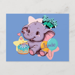 Carte Postale Joli éléphant bébé garçon d'anniversaire