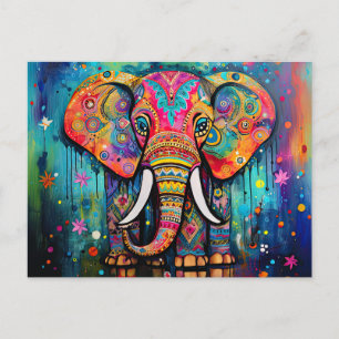 Carte Postale Joli éléphant coloré Funky Mélange Média Animal
