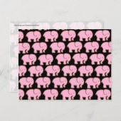 Carte Postale Joli Eléphants roses mignons sur noir (Devant / Derrière)