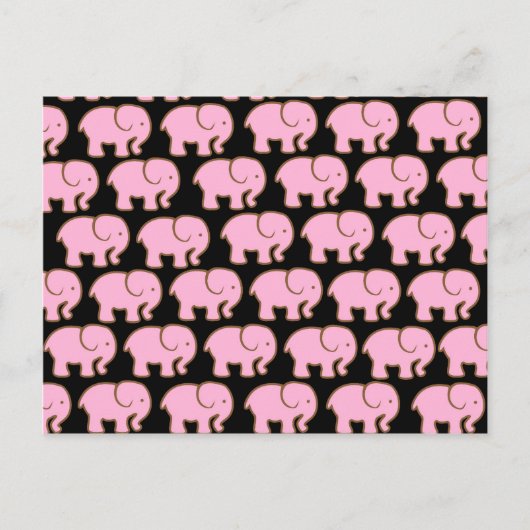 Carte Postale Joli Eléphants roses mignons sur noir (Devant)