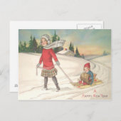 Carte Postale Joli Enfants Sledding Snow (Devant / Derrière)
