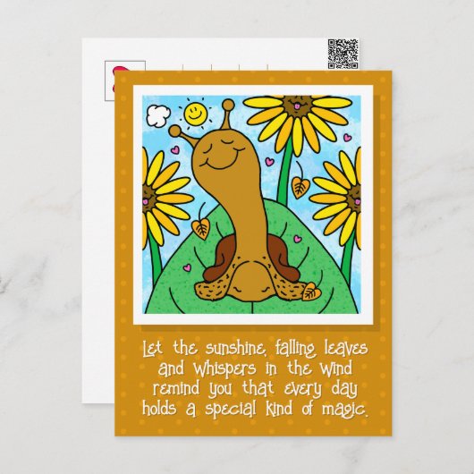 Carte Postale Joli Escargot Automne Jardin Tournesol Penser De V (Devant / Derrière)