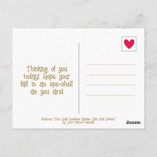 Carte Postale Joli Escargot Automne Jardin Tournesol Penser De V (Dos)