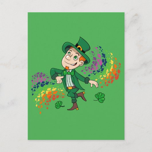 Carte Postale Joli et souriant dancing leprechaun, un arc-en-cie (Devant)