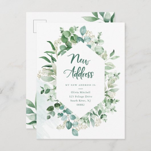 Carte Postale Joli Eucalyptus | Faire-part de déplacement géomét (Devant / Derrière)