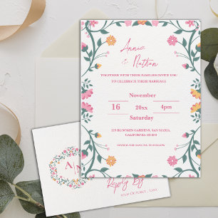 Carte Postale Joli Faire-part de mariage Floral Complet