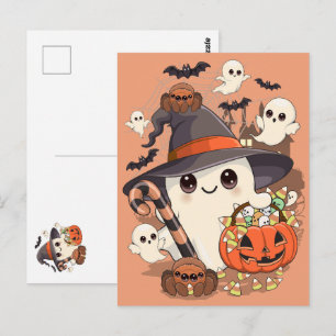 Carte Postale Joli fantôme de Halloween de style Kawaii