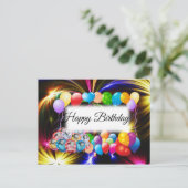 Carte Postale Joli, Feu d'artifice coloré, Ballons, Anniversaire (Debout devant)