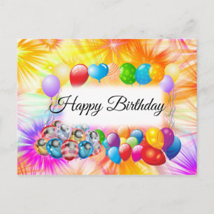 Carte Postale Joli, Feu d'artifice coloré, Ballons, Anniversaire