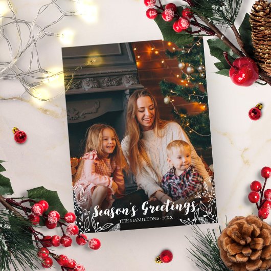 Carte Postale Joli feuillage blanc Script photo Noël