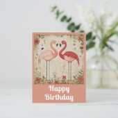 Carte Postale Joli Flamant rose rose Aquarelle Anniversaire (Debout devant)