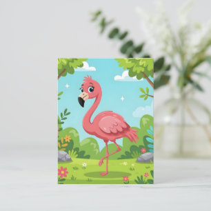 Carte Postale Joli flamant rose vif dans le jardin