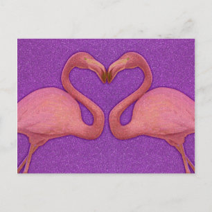 Carte Postale Joli Flamingo Rose Pailleté en Forme de Coeur