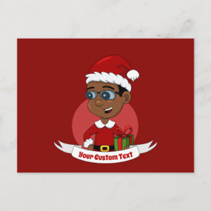 Carte Postale Joli garçon de Noël afro-américain avec lunettes