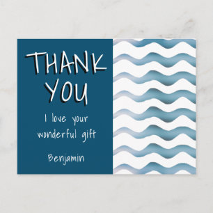 Carte Postale Joli garçon vague bleue Merci Anniversaire