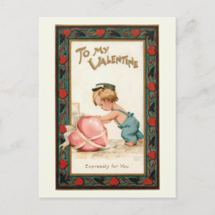 Carte Postale Joli garçon Vintage avec coeur Saint Valentin