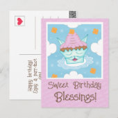 Carte Postale Joli gâteau Cupcake au visage de chat en forme de  (Devant / Derrière)