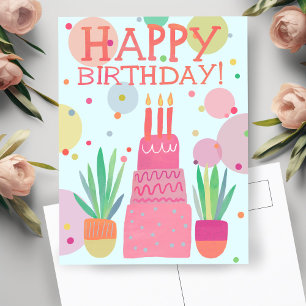 Carte Postale Joli Gâteau d'anniversaire Coloré Rose Gras Pop