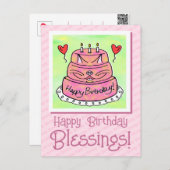 Carte Postale Joli Gâteau de Chat Rose Joyeux Anniversaire Bénéd (Devant / Derrière)