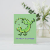 Carte Postale Joli gecko vert salutations avec dessin animé (Debout devant)