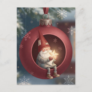 Carte Postale Joli gnome à l'intérieur d'un ornement de Noël rou