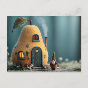 Carte Postale Joli gnome debout près d'une chaumière de fée à la